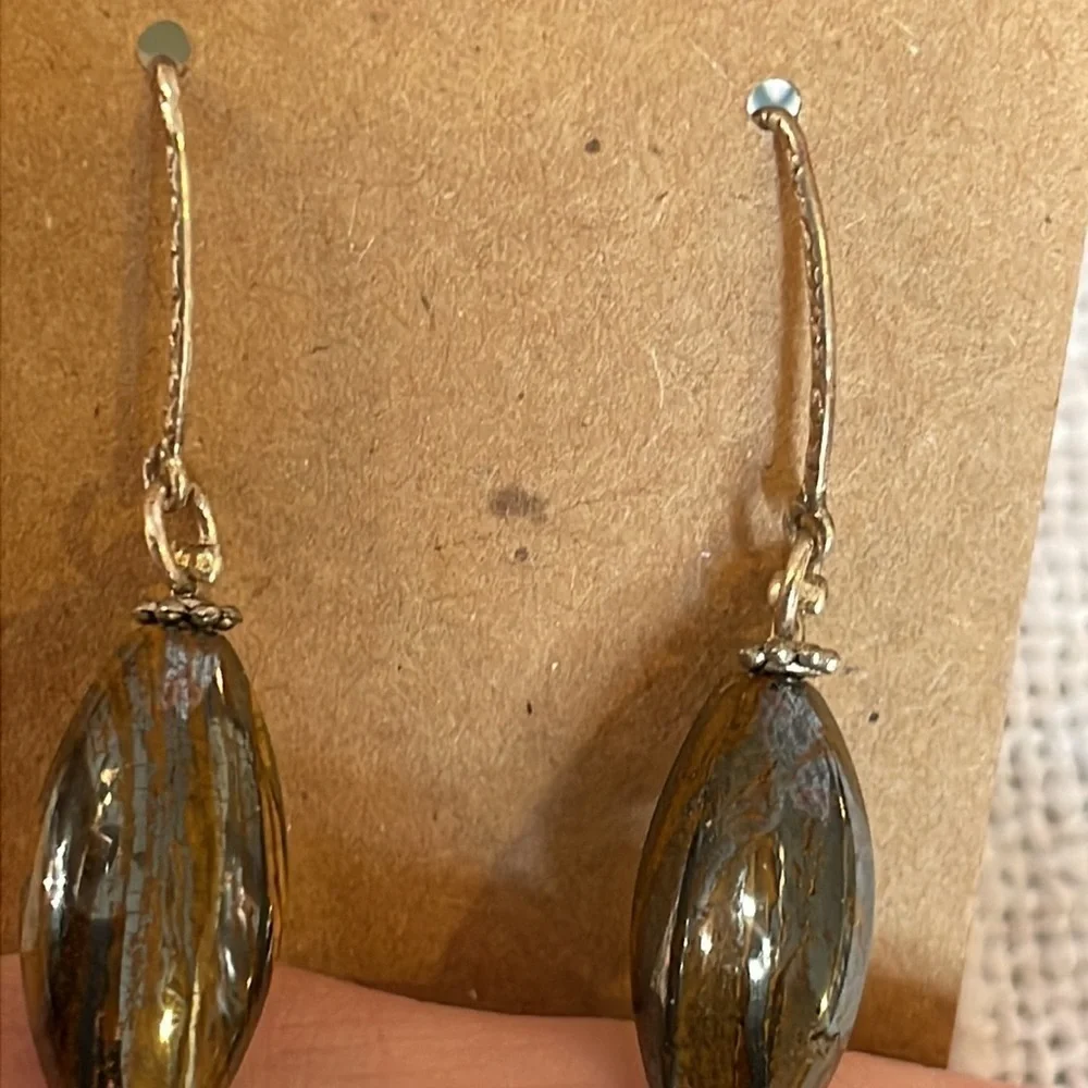 Sterling silver leather and natural stone extra long earthy neutral colors